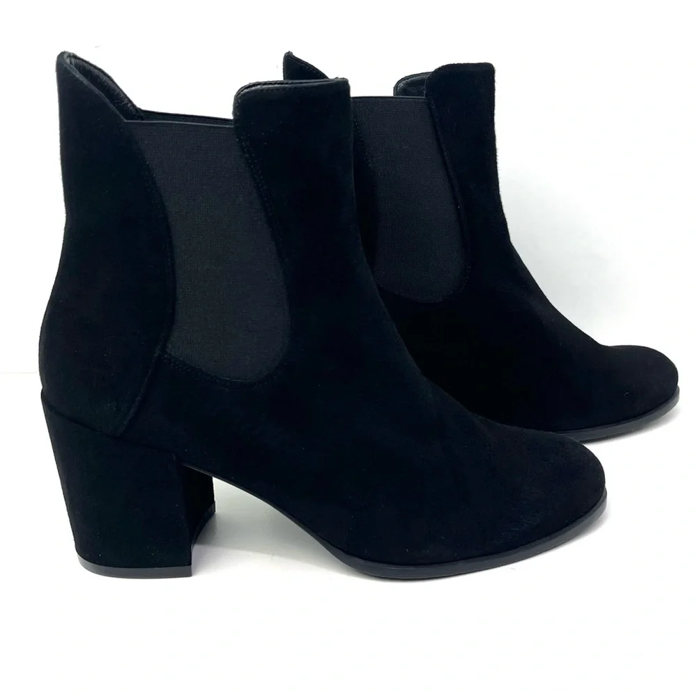 Stuart Weitzman Womens Black Suede Leather Block Heel Pull On Ankle Booties